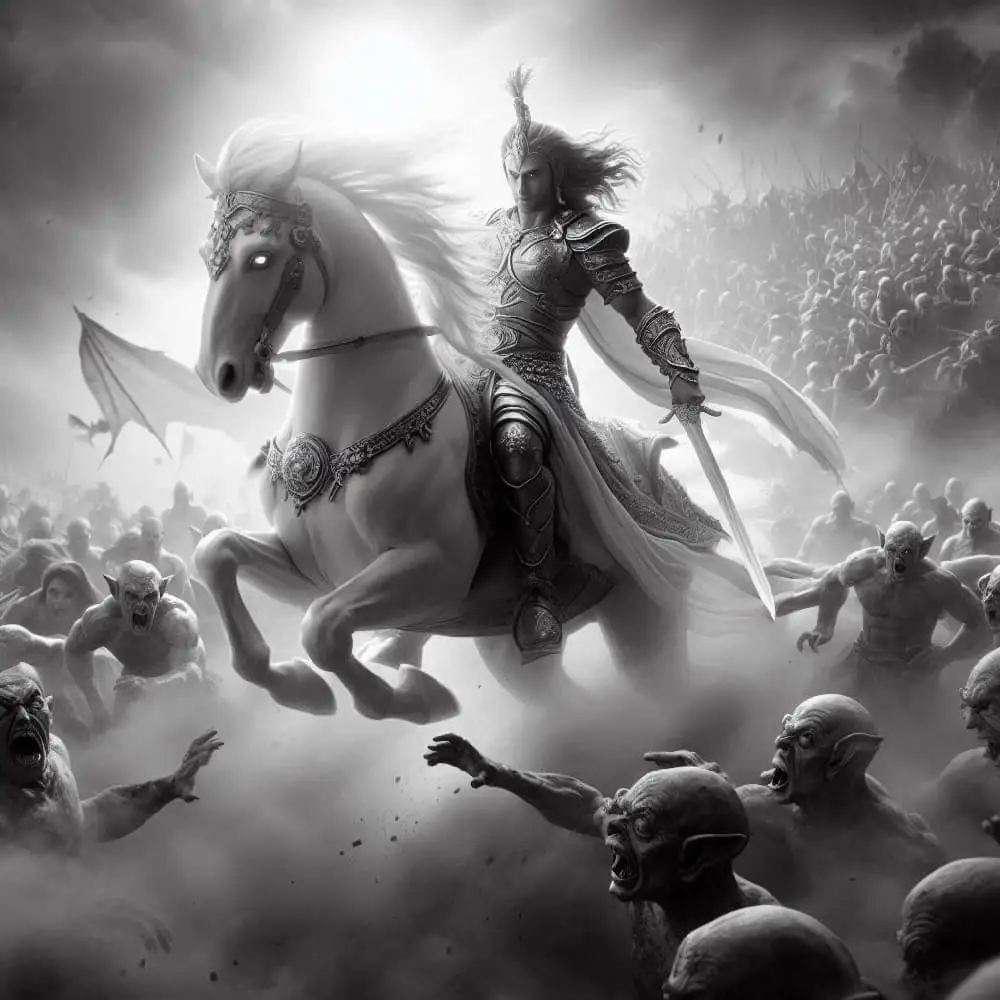 Kalki on white horse.